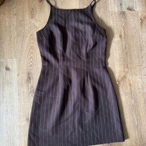 VTG MM My Michelle Chocolate Brown and Blue Pin Stripe‎ Mini Dress Size 7/8